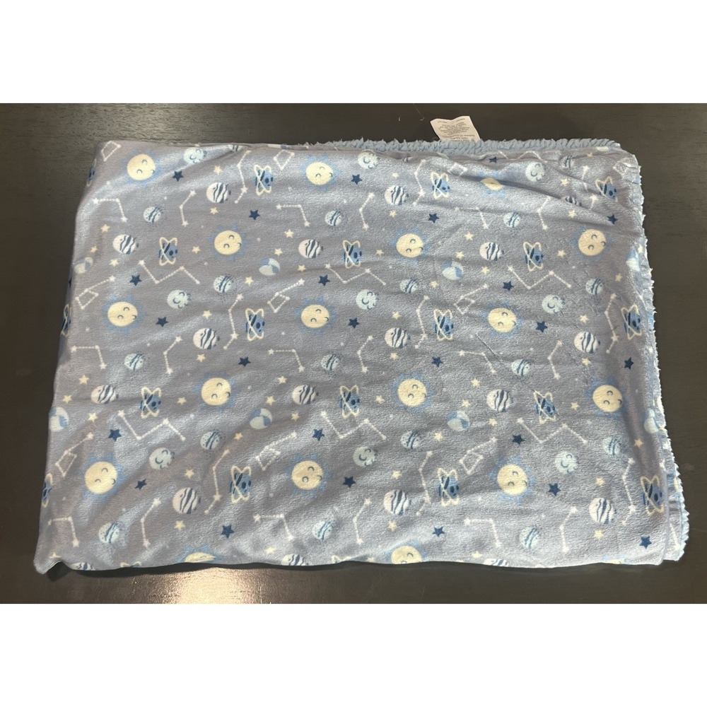 Le Bebe FAVORITE Baby Blanket Lovey Blue space moon planets stars constellation